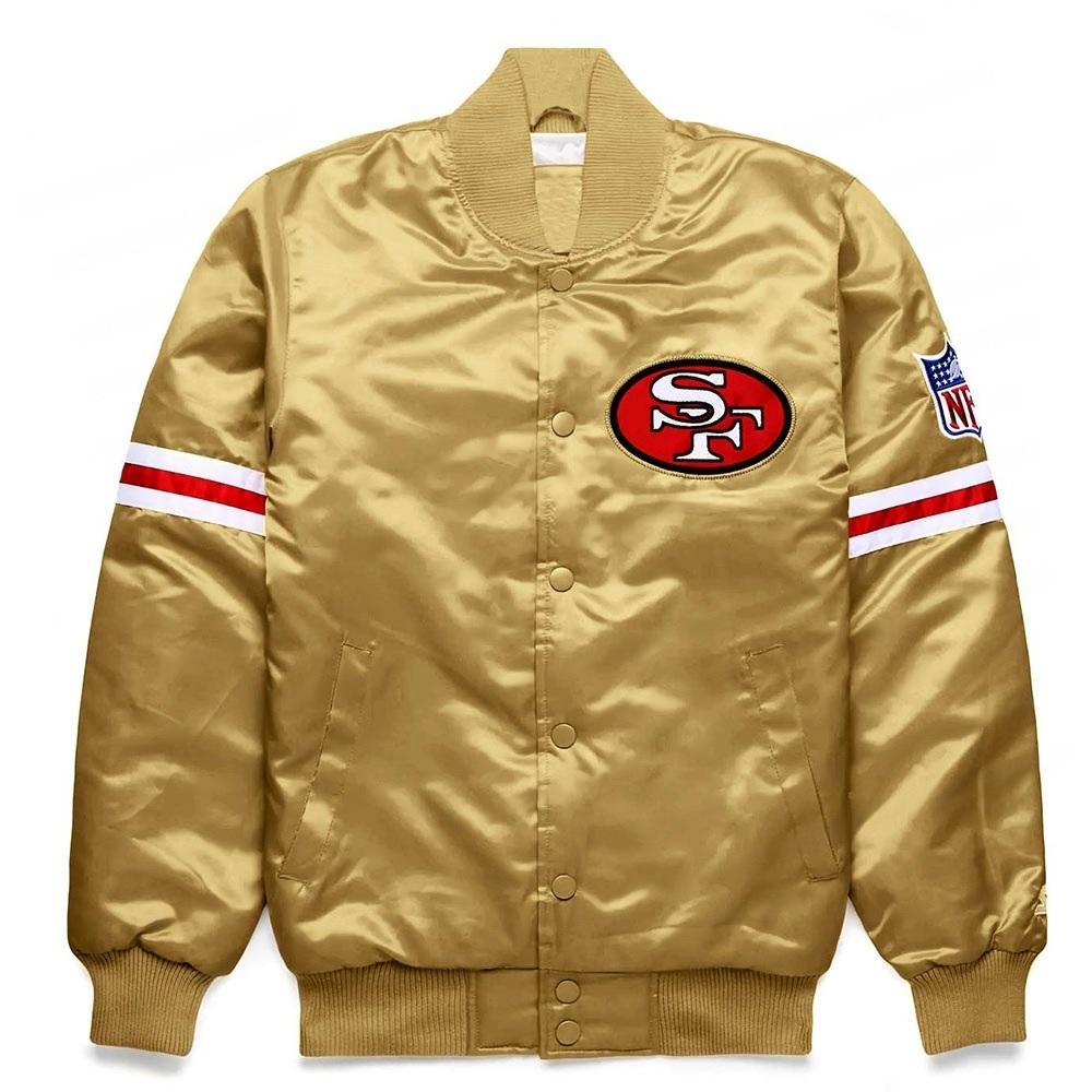 San Francisco 49ers Golden Satin Striped Varsity Jacket