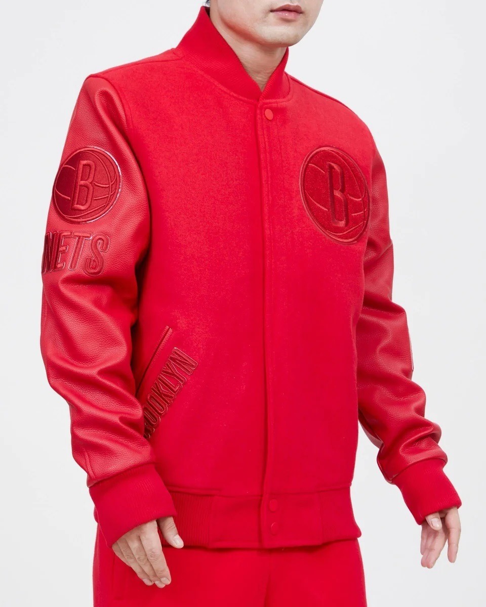 Brooklyn Nets Classic Triple Red Wool Varsity Jacket