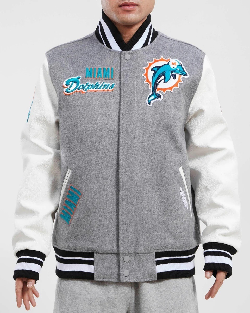 Miami Dolphins Retro Classic Rib Wool Varsity Jacket