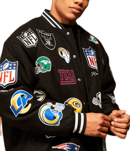 Nfl Oversized Melton Multi Badge Bomber Jacket