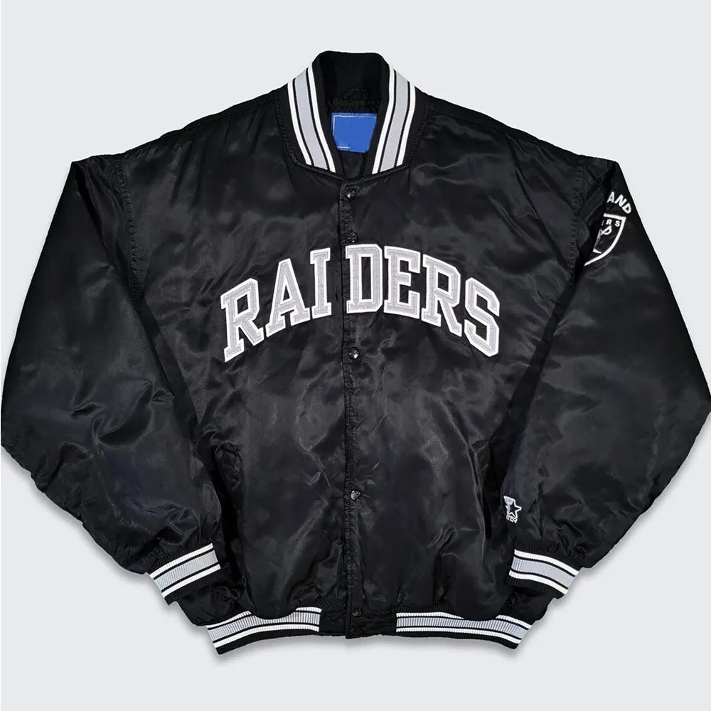 90’s Oakland Raiders Black Satin Bomber Jacket