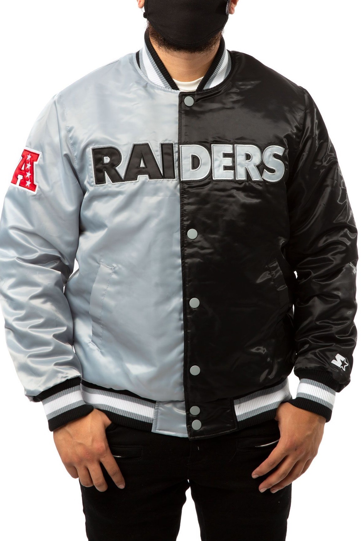 Las Vegas Raiders Bomber Satin Black And Grey Jacket