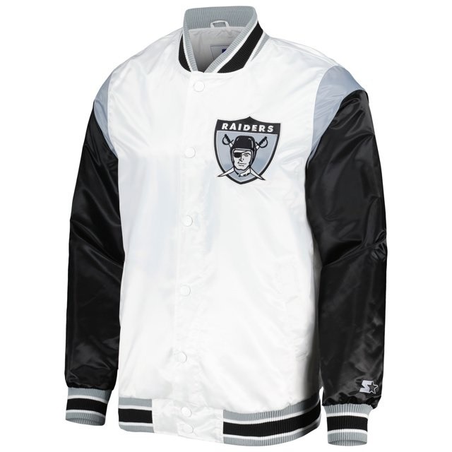 Las Vegas Raiders Throwback Warm Up Pitch White Satin Jacket