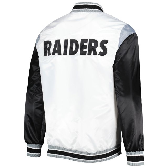 Las Vegas Raiders Throwback Warm Up Pitch White Satin Jacket