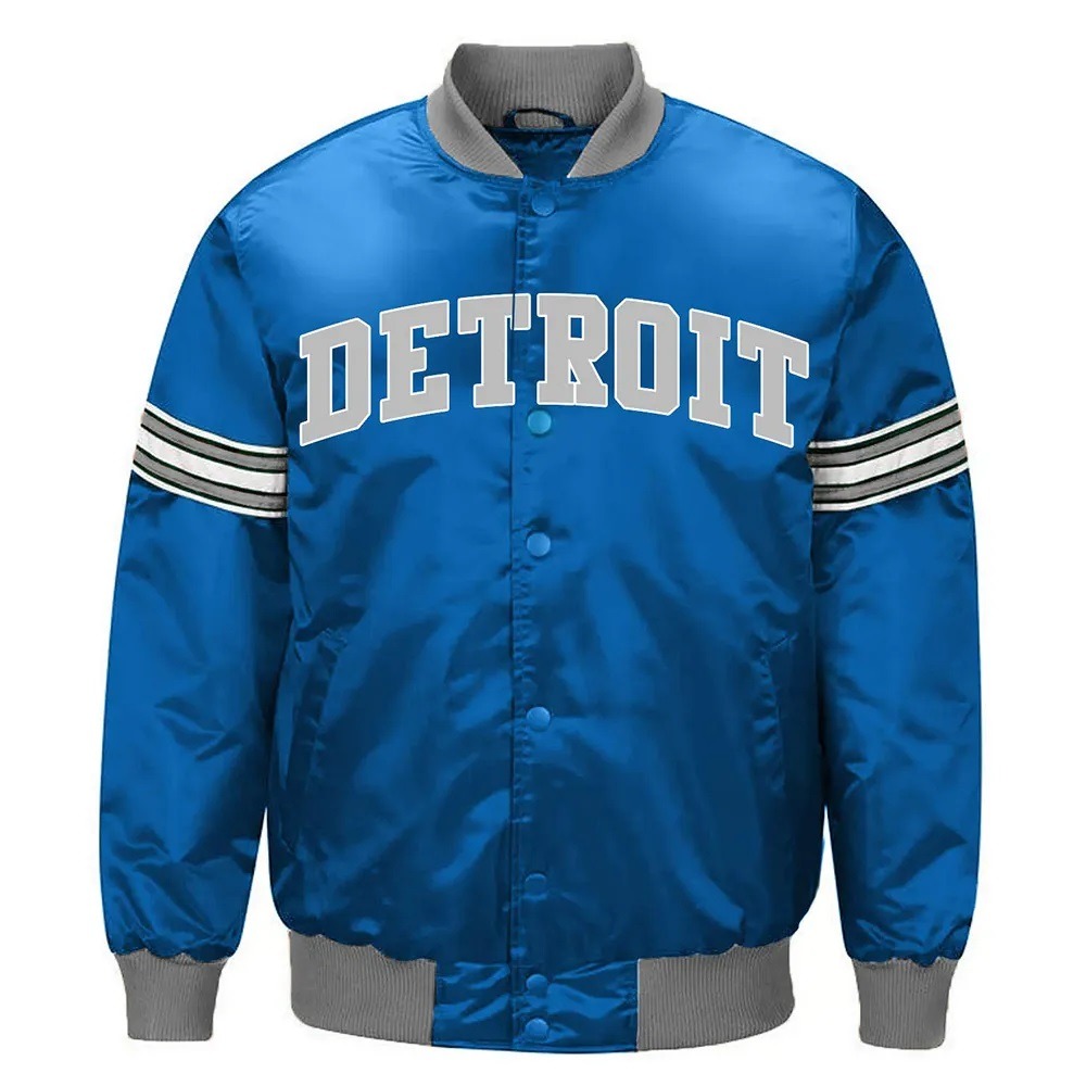 Detroit Lions Striped Blue Satin Jacket