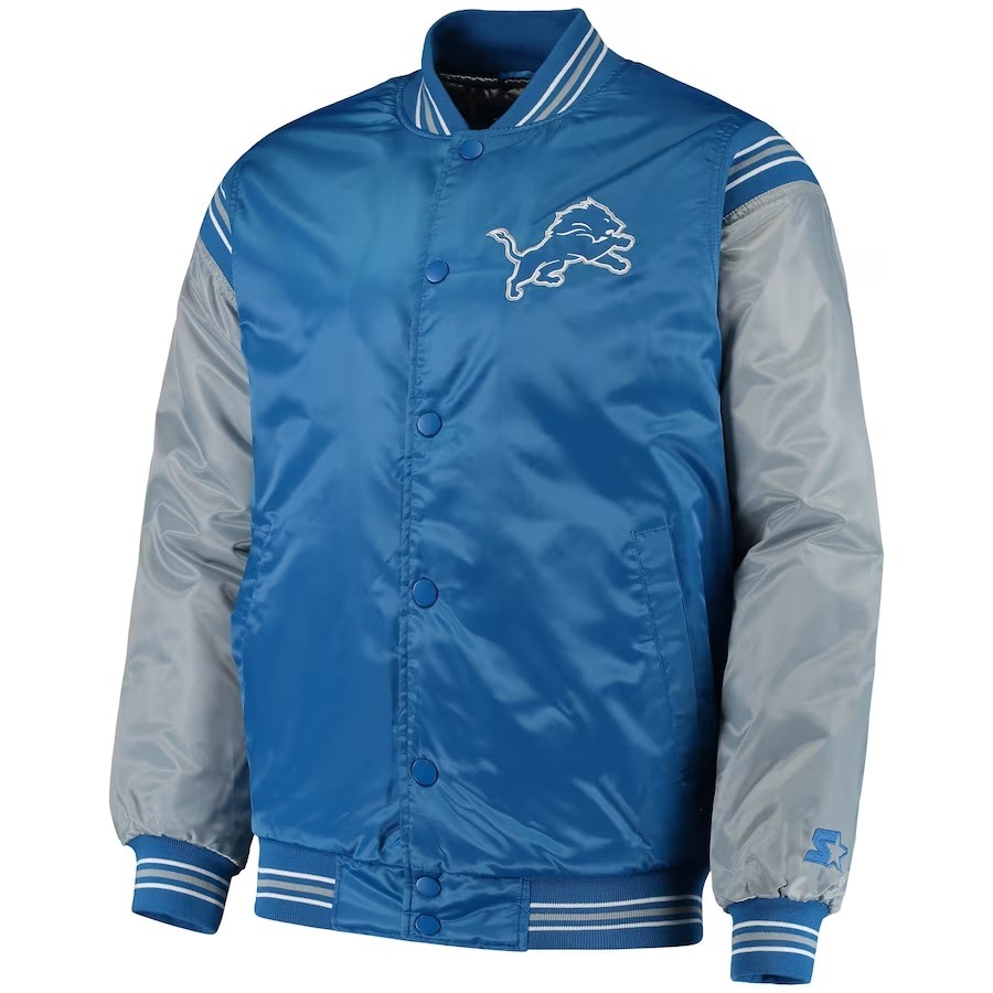 Men's Starter Detroit Lions Enforcer Satin Varsity Full-snap Jacket