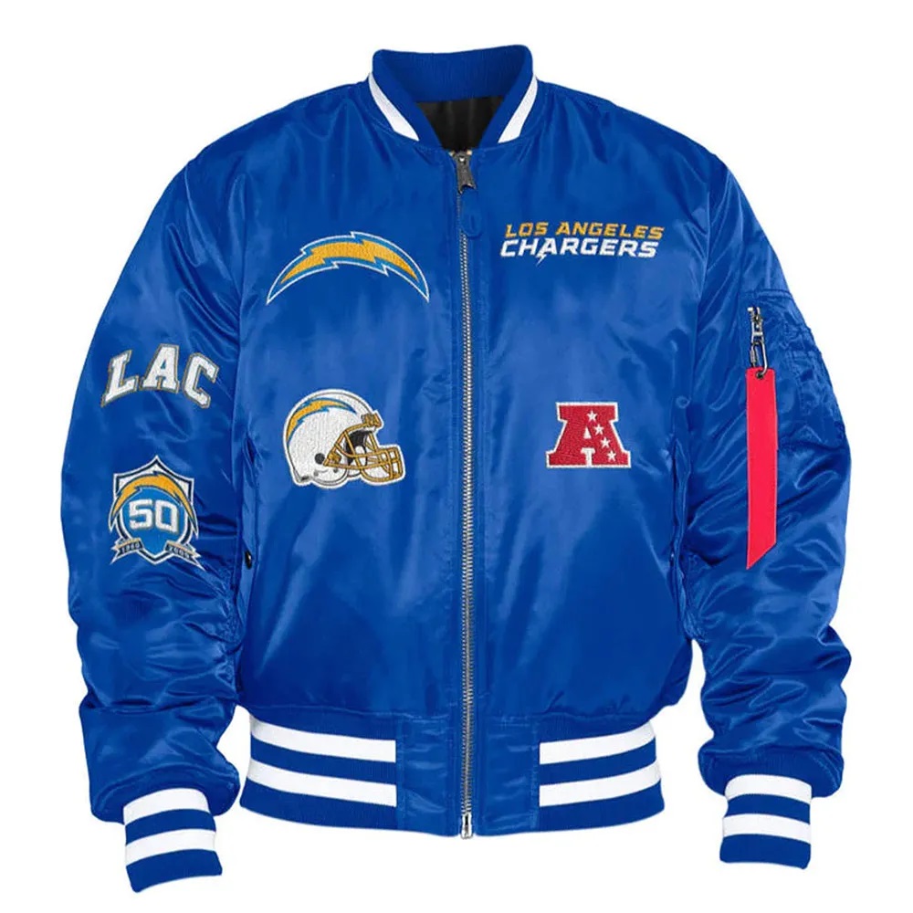 LA Chargers Ma-1 Bomber Blue Satin Jacket