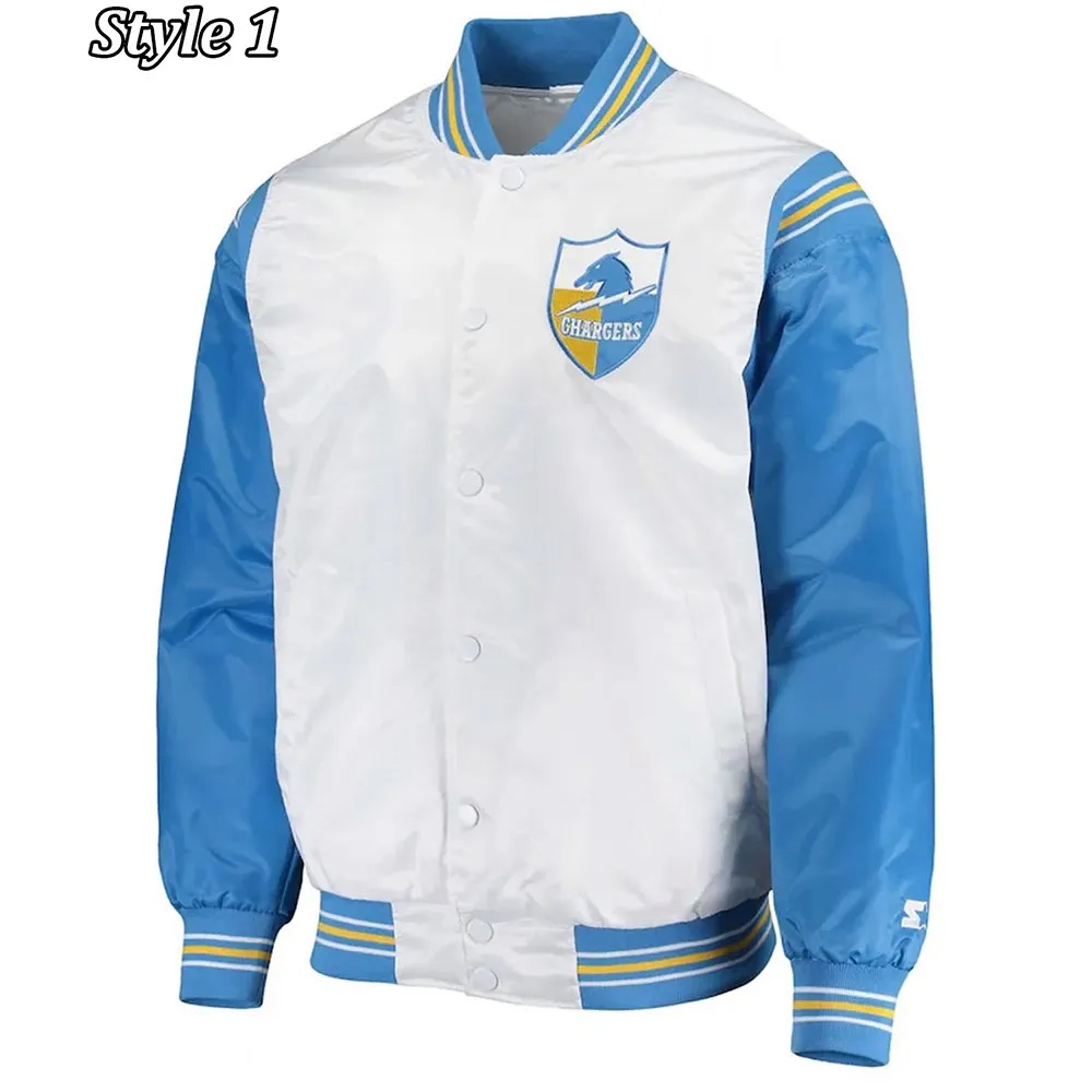 LA Chargers Renegade Throwback White and Powder Blue Satin Jacket