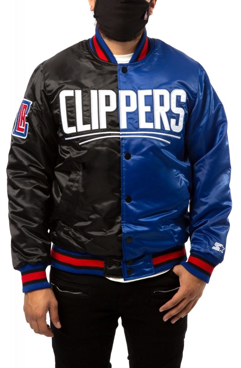 Los Angeles Clippers Black Blue Satin Bomber Jacket