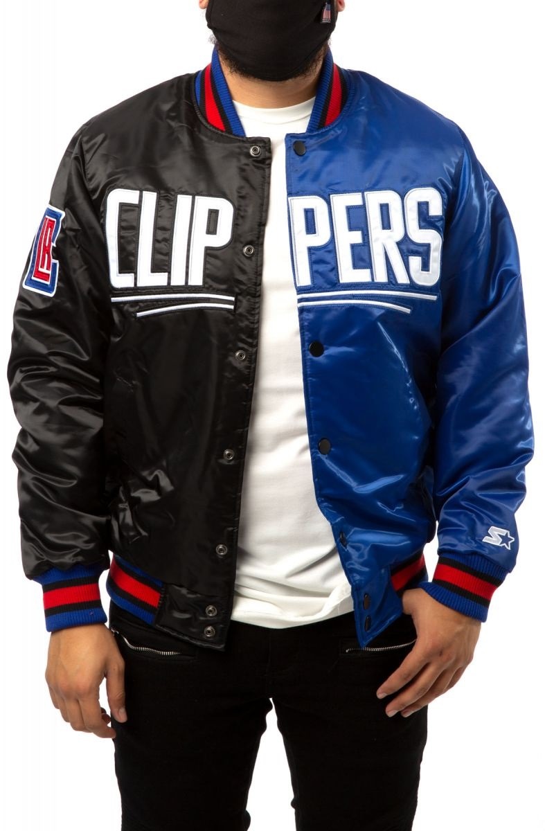 Los Angeles Clippers Black Blue Satin Bomber Jacket