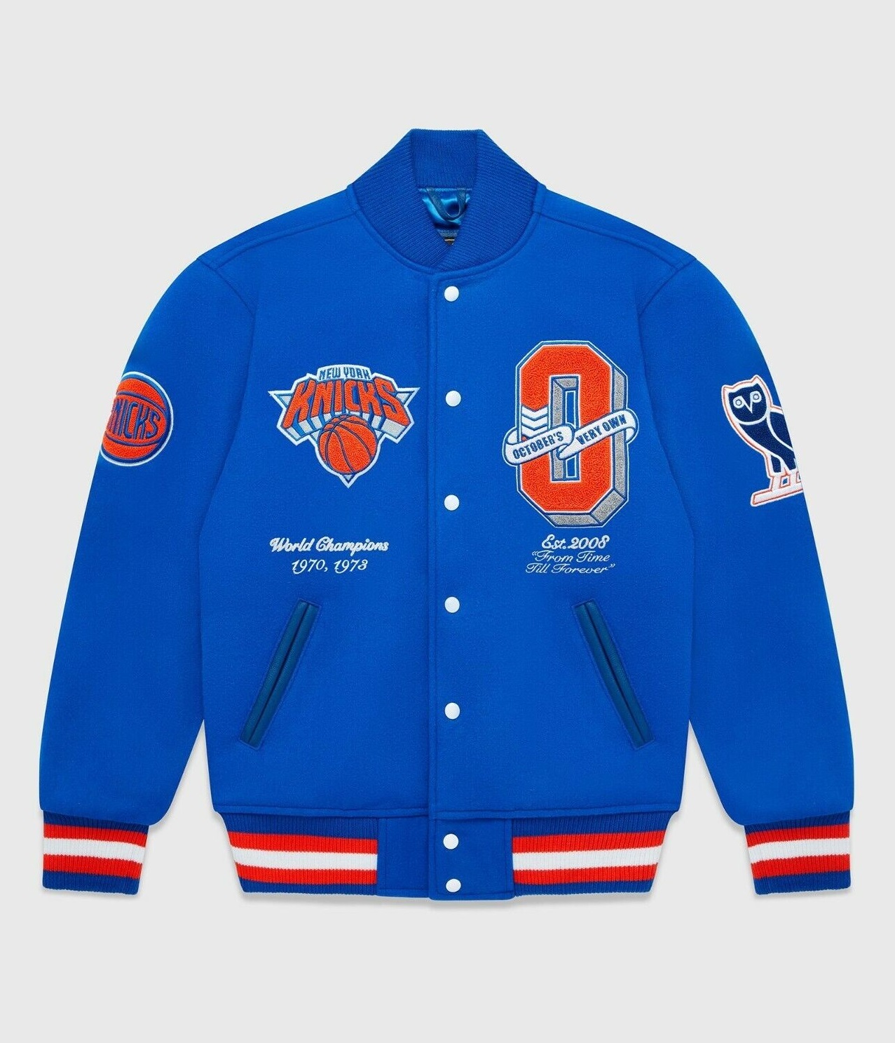 OVO x NBA New York Knicks Blue Varsity Jacket