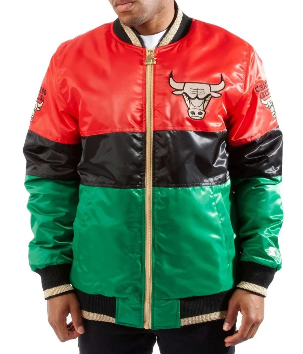 75th Anniversary Chicago Bulls Color Block Satin Jacket