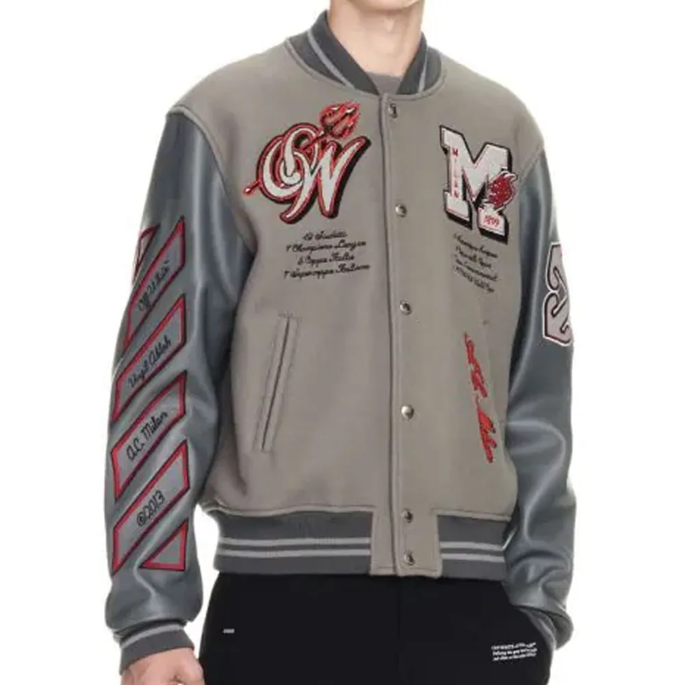 AC Milan Logo Off-White Gray Varsity Jacket