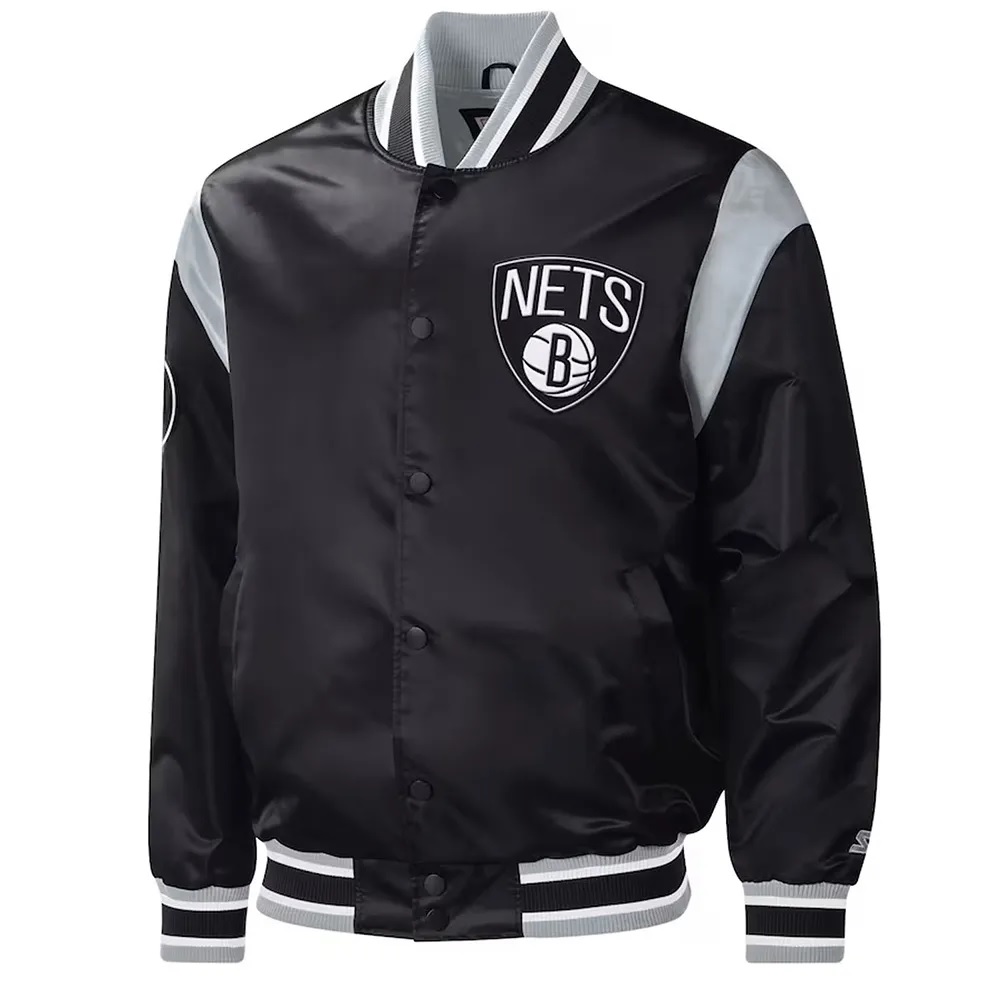 Brooklyn Nets Force Play Varsity Black Satin Jacket