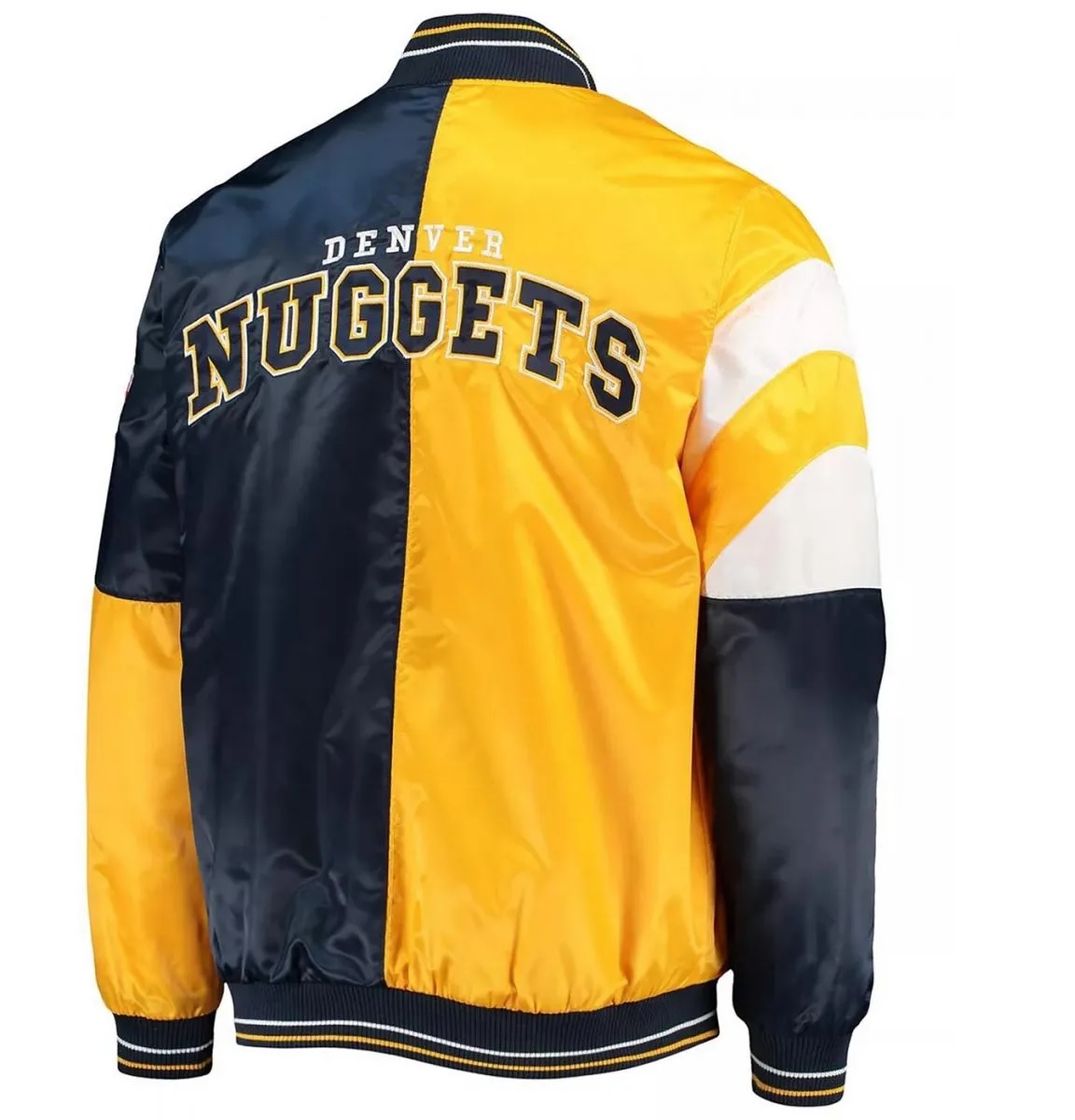 Denver Nuggets Full-Snap Color Block Satin Yellow and Navy Blue Jacket