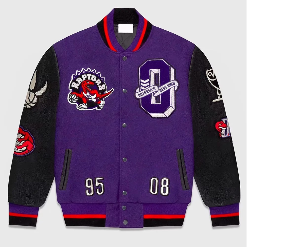 OVO Toronto Raptors Black and Purple Varsity Jacket