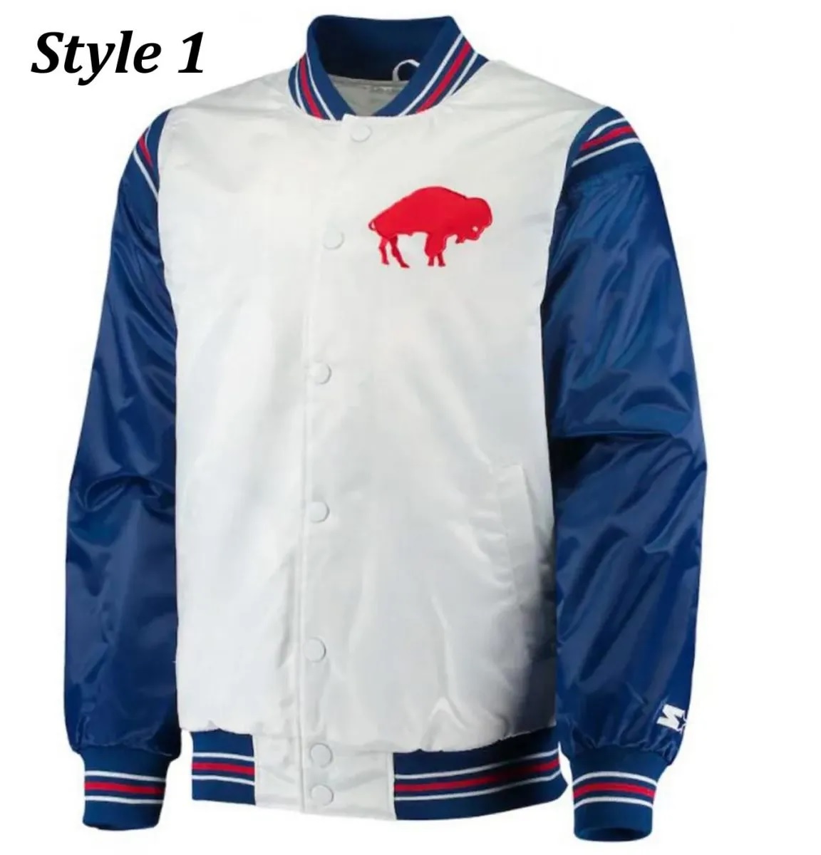 Starter Buffalo Bills Bomber Blue and White Satin Jacket