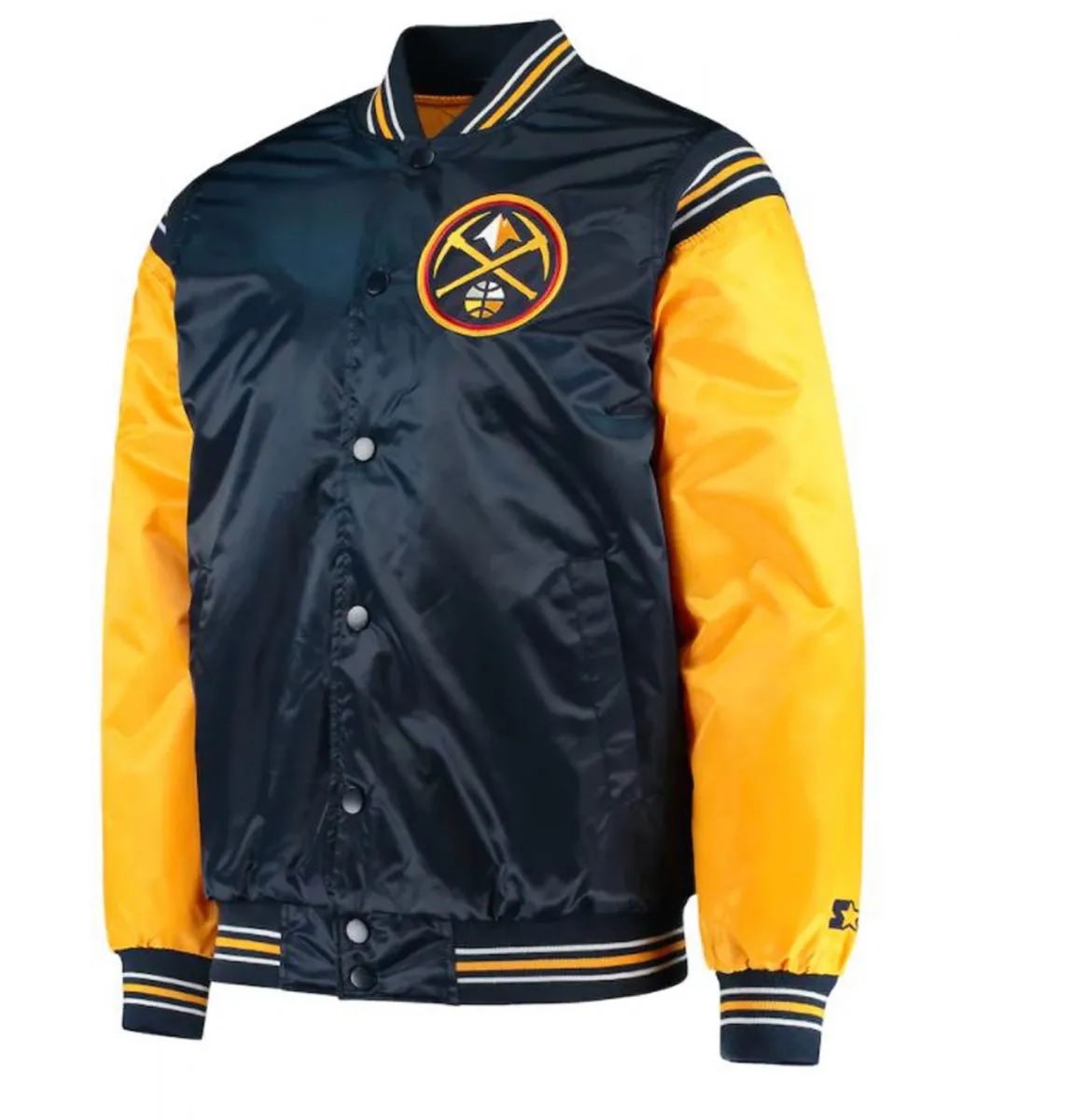 Starter Varsity Denver Nuggets Satin Blue and Yellow Jacket