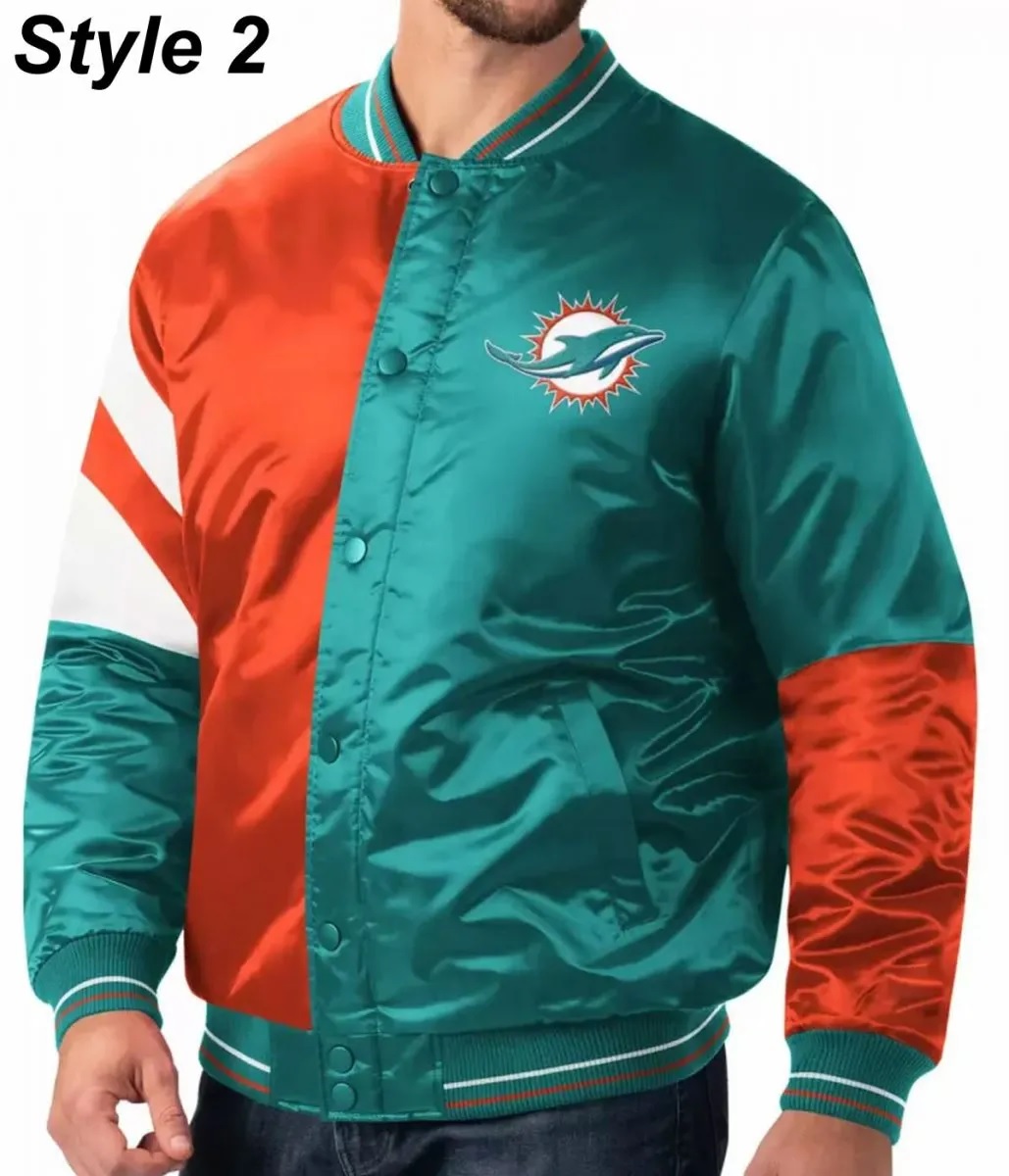 Bomber Miami Dolphins Teal Green Satin Jacket