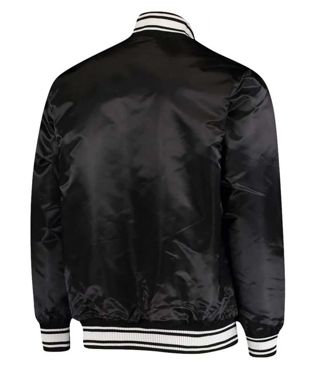 Carolina Panthers Locker Room Black Bomber Satin Jacket