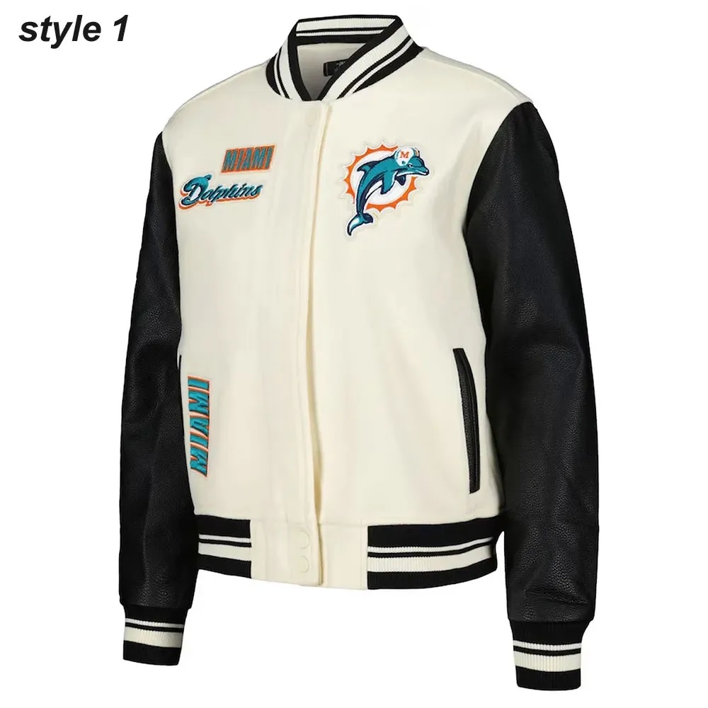 Cream Miami Dolphins Retro Classic Varsity Jacket