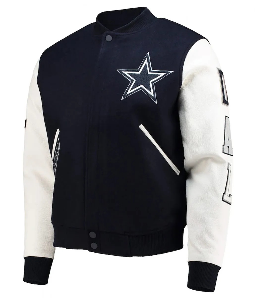 Dallas Cowboys White and Navy Varsity Jacket