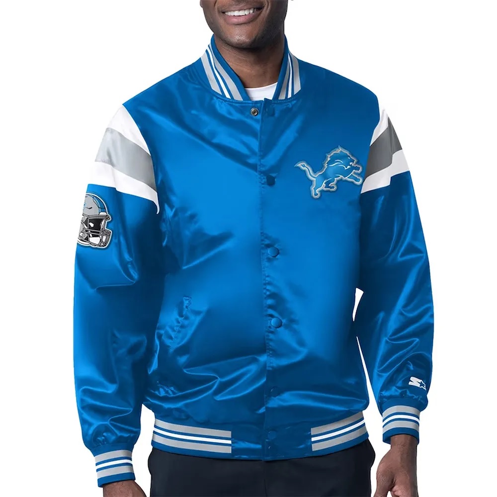 Detroit Lions Midweight Blue Satin Jacket