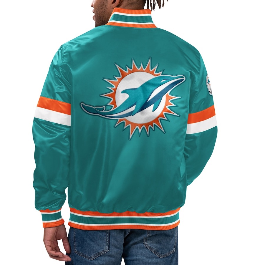 Men's Starter Aqua Miami Dolphins Home Game Satin Jacket