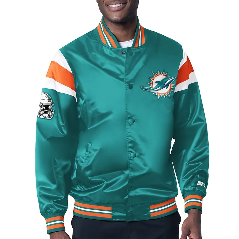 Miami Dolphins Midweight Aqua Satin Jacket