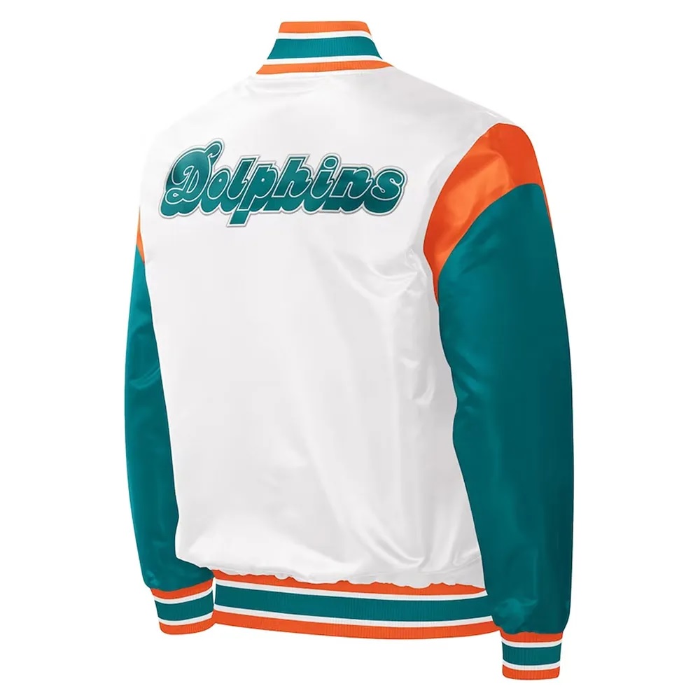 Miami Dolphins Throwback Warm Up Pitch White Satin Jacket