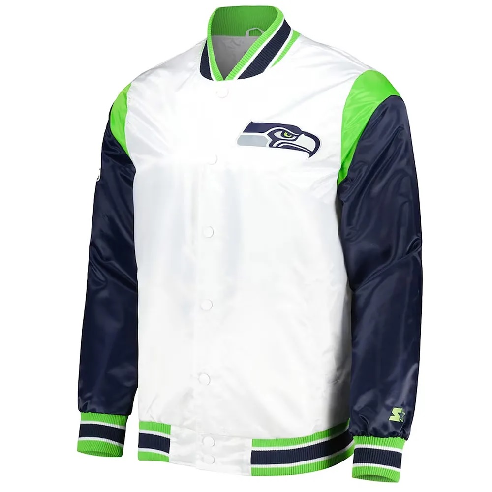 Seattle Seahawks Throwback Warm Up Pitch Varsity Satin Jacket