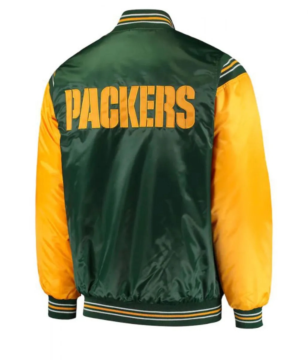 Starter Green Bay Packers Yellow and Green Satin Jacket