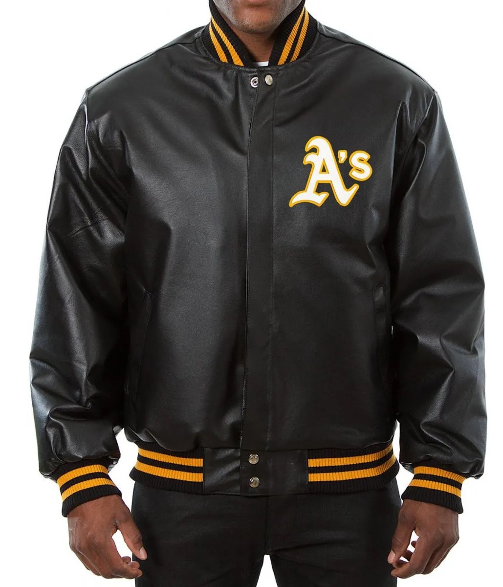 Varsity Oakland Athletics Black Leather Jacket