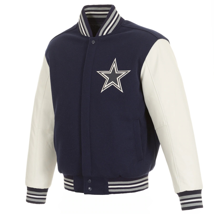 Mens Dallas Cowboys Wool Leather Jacket